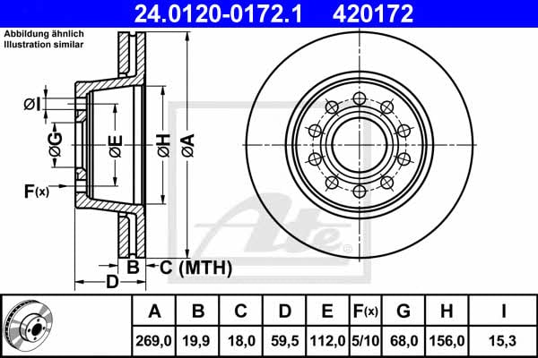 Ate 24.0120-0172.1 Rear ventilated brake disc 24012001721