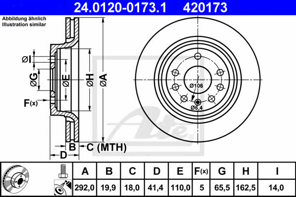 Ate 24.0120-0173.1 Rear ventilated brake disc 24012001731