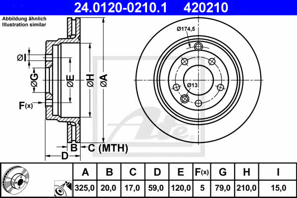 Ate 24.0120-0210.1 Rear ventilated brake disc 24012002101