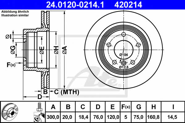Ate 24.0120-0214.1 Rear ventilated brake disc 24012002141