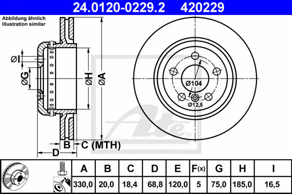 Ate 24.0120-0229.2 Rear ventilated brake disc 24012002292