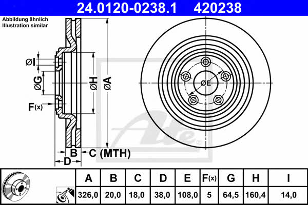 Ate 24.0120-0238.1 Rear ventilated brake disc 24012002381