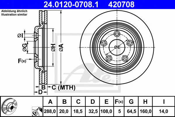 Ate 24.0120-0708.1 Rear ventilated brake disc 24012007081