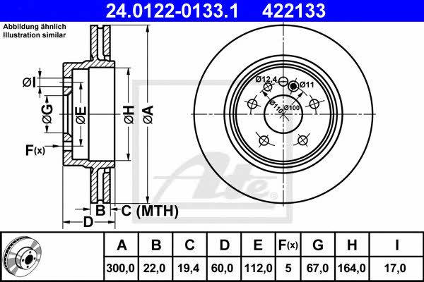 Ate 24.0122-0133.1 Rear ventilated brake disc 24012201331