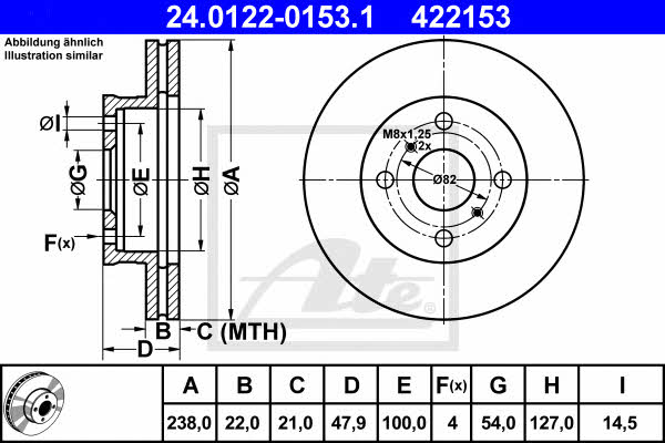 Ate 24.0122-0153.1 Front brake disc ventilated 24012201531