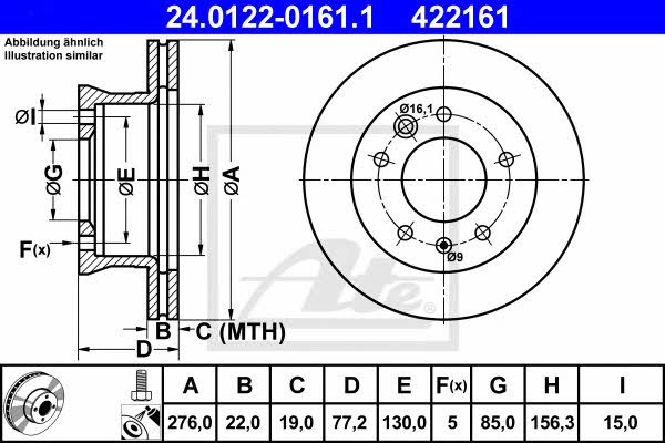 Ate 24.0122-0161.1 Front vented brake disc 24012201611 24012201611 Ate Front vented brake disc