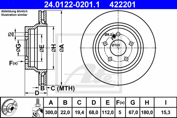 Ate 24.0122-0201.1 Rear ventilated brake disc 24012202011