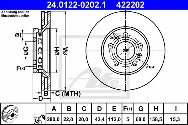 Ate 24.0122-0202.1 Rear ventilated brake disc 24012202021