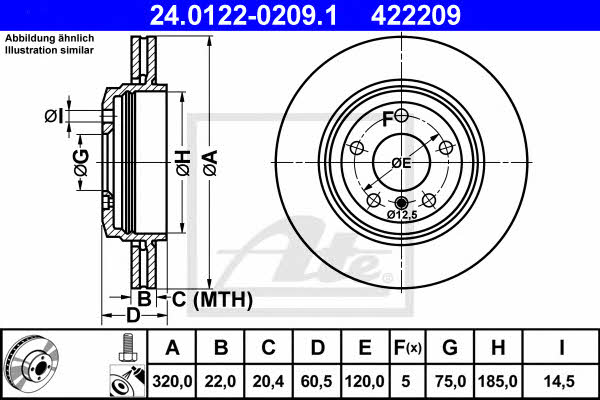 Ate 24.0122-0209.1 Rear ventilated brake disc 24012202091