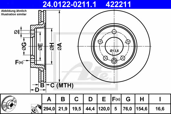 Ate 24.0122-0211.1 Rear ventilated brake disc 24012202111