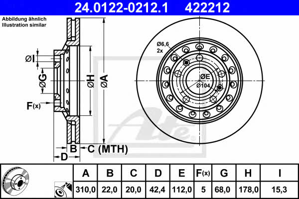 Ate 24.0122-0212.1 Rear ventilated brake disc 24012202121