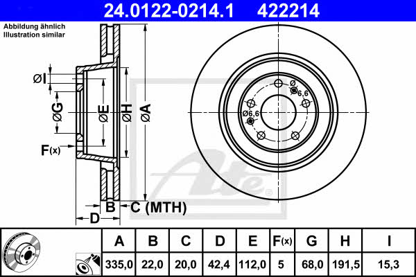 Ate 24.0122-0214.1 Rear ventilated brake disc 24012202141