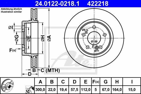 Ate 24.0122-0218.1 Rear ventilated brake disc 24012202181
