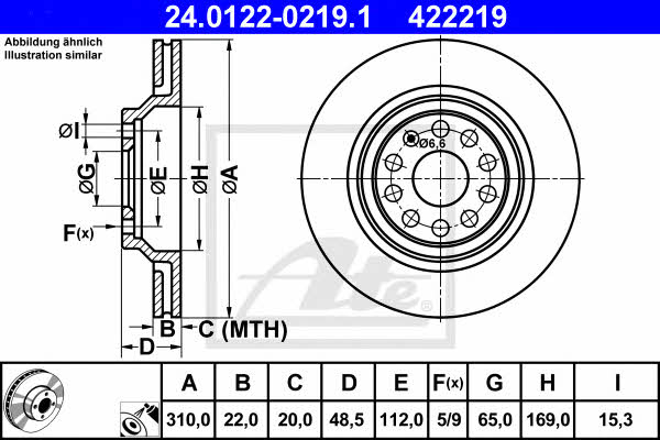 Ate 24.0122-0219.1 Rear ventilated brake disc 24012202191