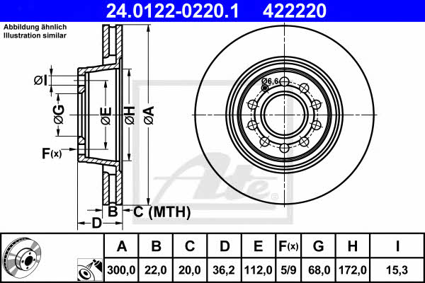 Ate 24.0122-0220.1 Rear ventilated brake disc 24012202201