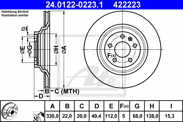 Ate 24.0122-0223.1 Rear ventilated brake disc 24012202231