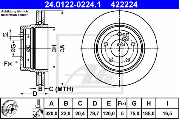 Ate 24.0122-0224.1 Rear ventilated brake disc 24012202241