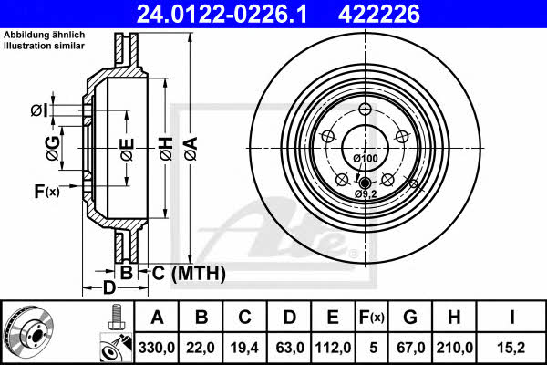 Ate 24.0122-0226.1 Rear ventilated brake disc 24012202261