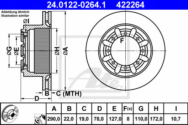 Ate 24.0122-0264.1 Rear ventilated brake disc 24012202641