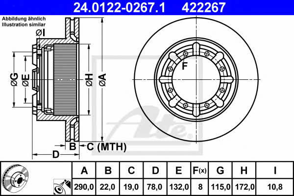 Ate 24.0122-0267.1 Rear ventilated brake disc 24012202671