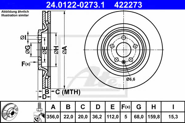 Ate 24.0122-0273.1 Rear ventilated brake disc 24012202731