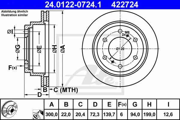 Ate 24.0122-0724.1 Rear ventilated brake disc 24012207241