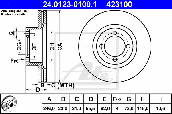 Ate 24.0123-0100.1 Front brake disc ventilated 24012301001