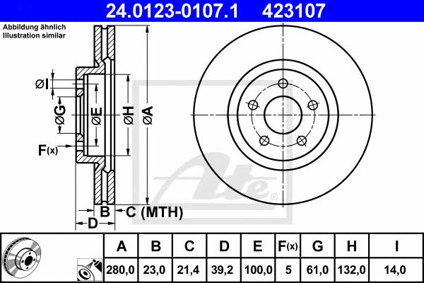Ate 24.0123-0107.1 Front vented brake disc 24012301071 24012301071 Ate Front vented brake disc
