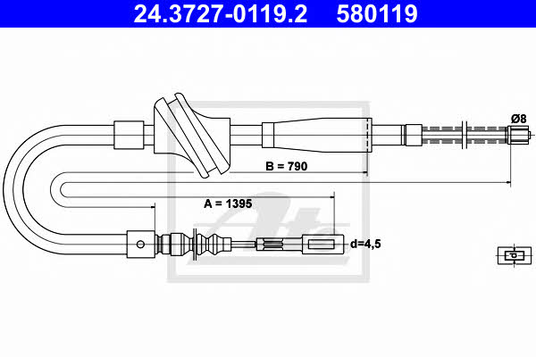 Ate 24.3727-0119.2 Cable Pull, parking brake 24372701192