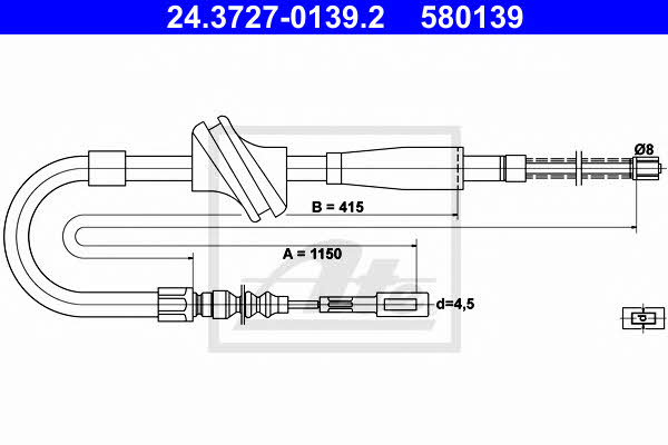 Ate 24.3727-0139.2 Parking brake cable, right 24372701392