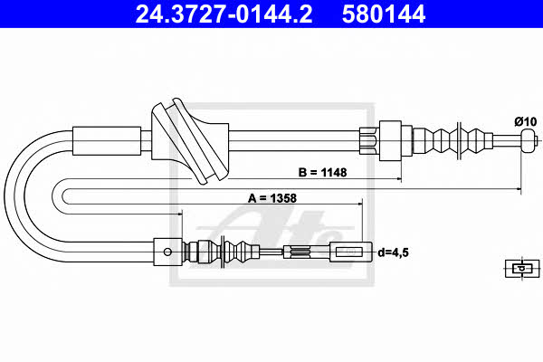 Ate 24.3727-0144.2 Parking brake cable, right 24372701442