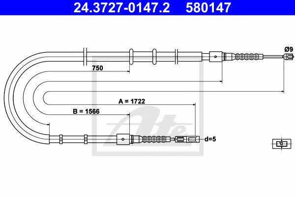 Ate 24.3727-0147.2 Cable Pull, parking brake 24372701472