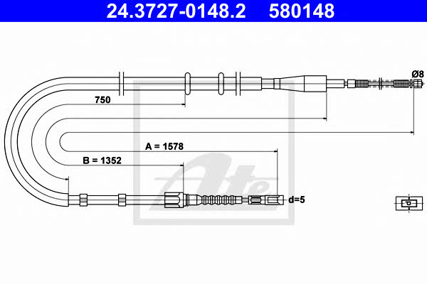 Ate 24.3727-0148.2 Cable Pull, parking brake 24372701482