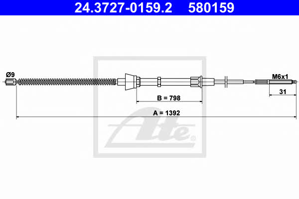 Ate 24.3727-0159.2 Cable Pull, parking brake 24372701592