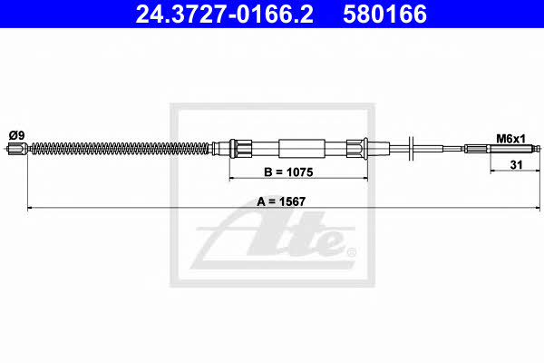 Ate 24.3727-0166.2 Cable Pull, parking brake 24372701662