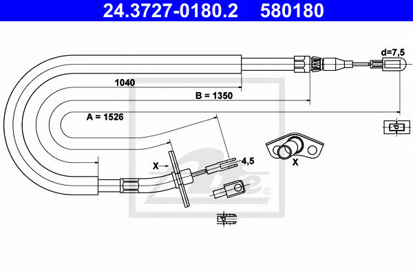 Ate 24.3727-0180.2 Parking brake cable, right 24372701802