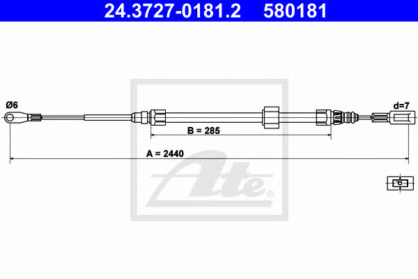 Ate 24.3727-0181.2 Cable Pull, parking brake 24372701812