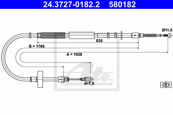 Ate 24.3727-0182.2 Parking brake cable left 24372701822