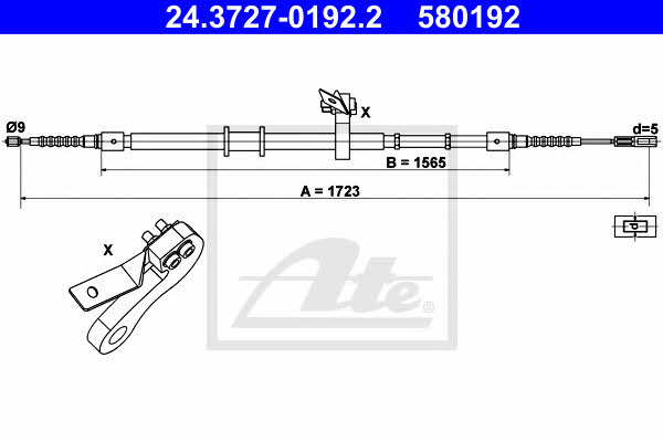 Ate 24.3727-0192.2 Parking brake cable, right 24372701922