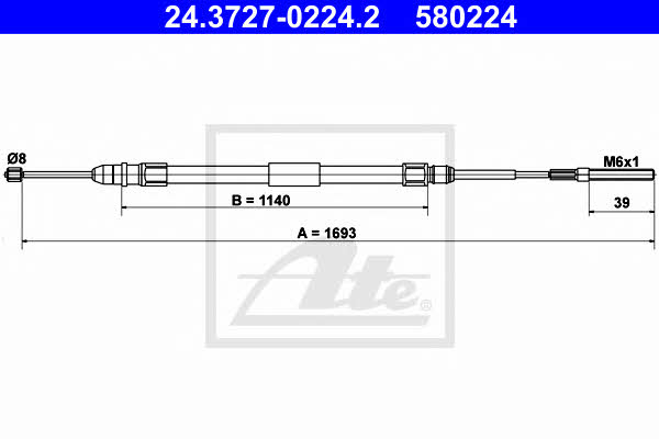 Ate 24.3727-0224.2 Cable Pull, parking brake 24372702242
