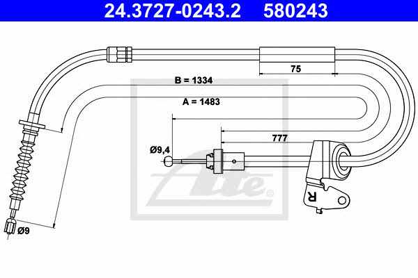 Ate 24.3727-0243.2 Parking brake cable, right 24372702432