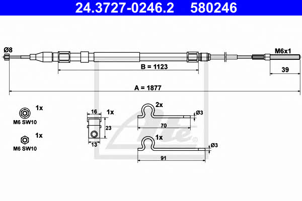 Ate 24.3727-0246.2 Parking brake cable, right 24372702462