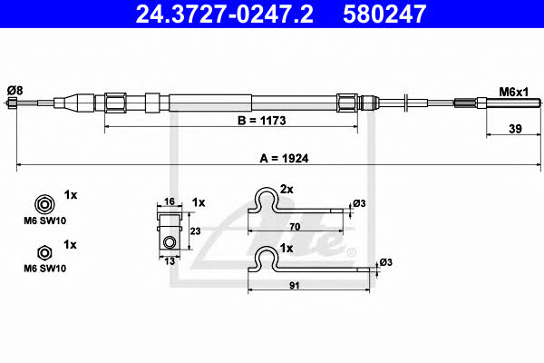 Ate 24.3727-0247.2 Parking brake cable left 24372702472
