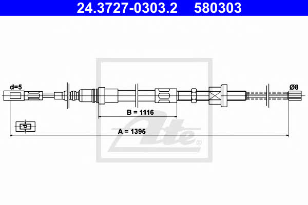 Ate 24.3727-0303.2 Cable Pull, parking brake 24372703032