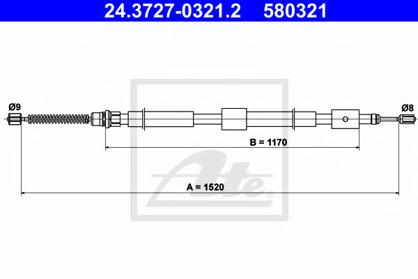Ate 24.3727-0321.2 Parking brake cable, right 24372703212
