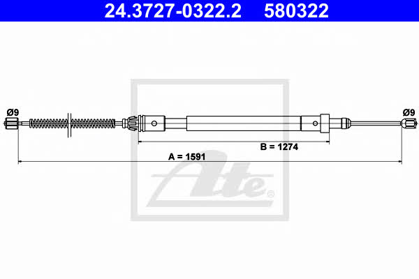 Ate 24.3727-0322.2 Parking brake cable left 24372703222