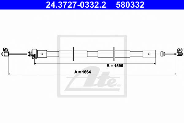 Ate 24.3727-0332.2 Parking brake cable, right 24372703322