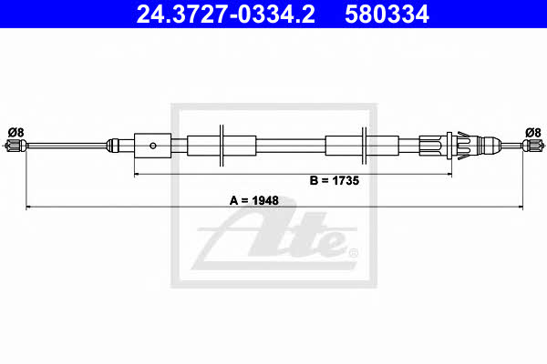 Ate 24.3727-0334.2 Parking brake cable, right 24372703342