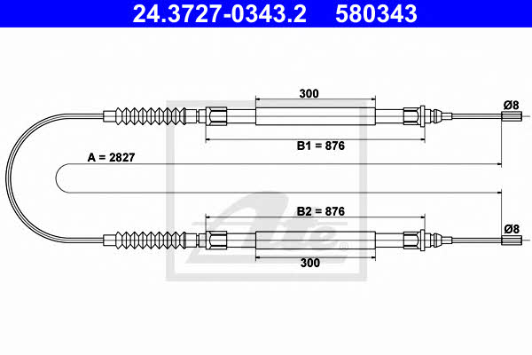 Ate 24.3727-0343.2 Cable Pull, parking brake 24372703432