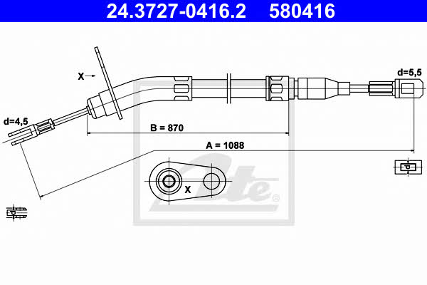 Ate 24.3727-0416.2 Parking brake cable left 24372704162